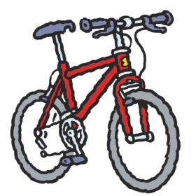 A cartoon drawing of a red bike.