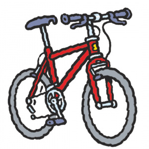 A cartoon drawing of a red bike.
