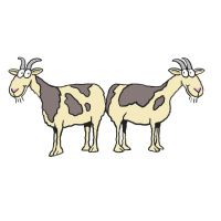 A cartoon drawing of two goats standing back to back.