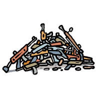 A cartoon drawing of a pile of guns.